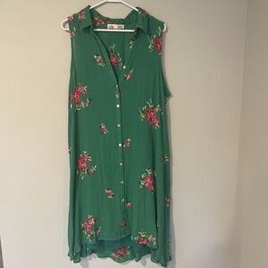 Hope Springs Embroidered Floral Sleeveless Shirt Dress Women’s XL Lined Boho‎